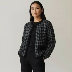 Houndstooth Fringe Trim Old Money Thick cardigan sweater jacket